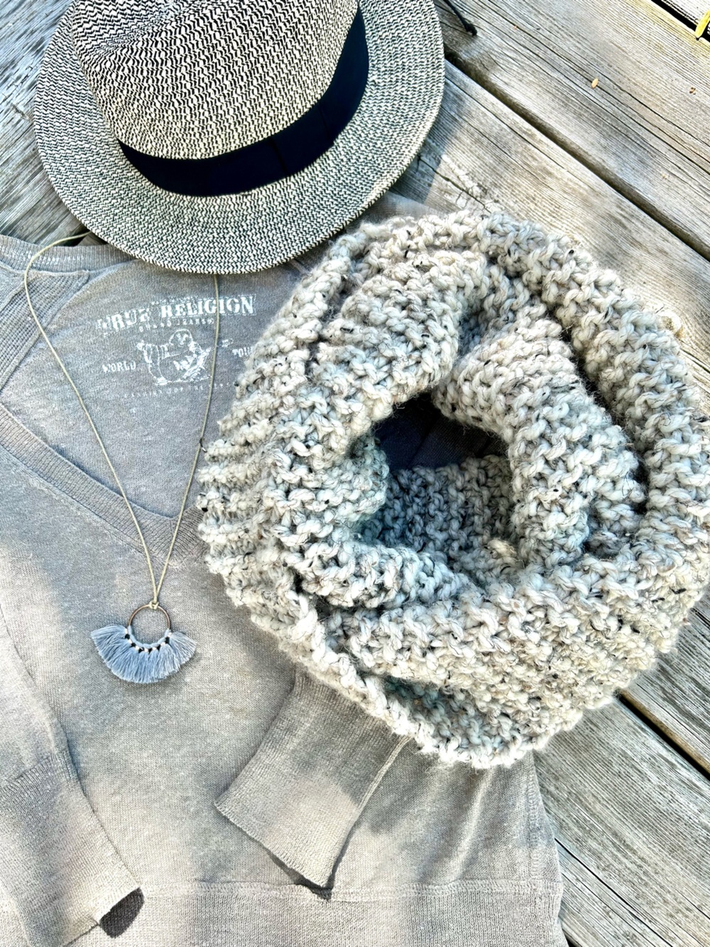 Artisan Neutral wool blend Chunky Knit Infinity Scarf in oatmeal